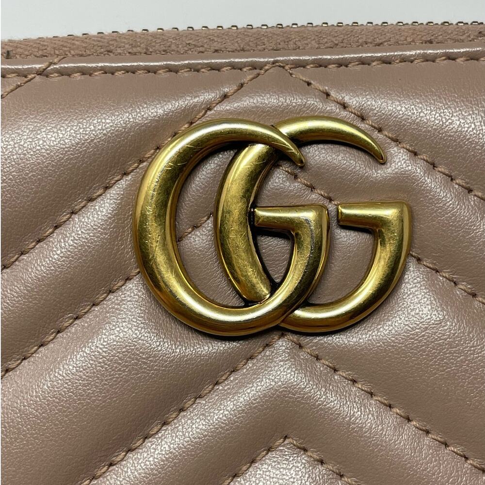 Gucci GG Double G Marmont Zip Around Wallet Zippy Chevron Leather Long Tan Gold - Picture 10 of 14
